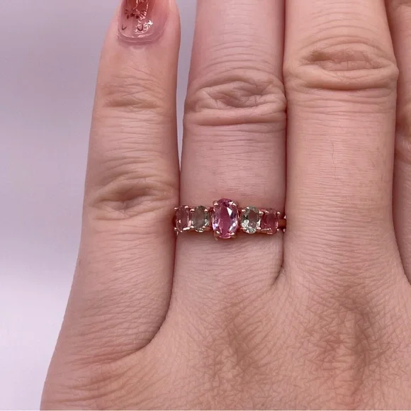 Elegant Pink and Green Tourmaline Ring - Picture 1 of 7
